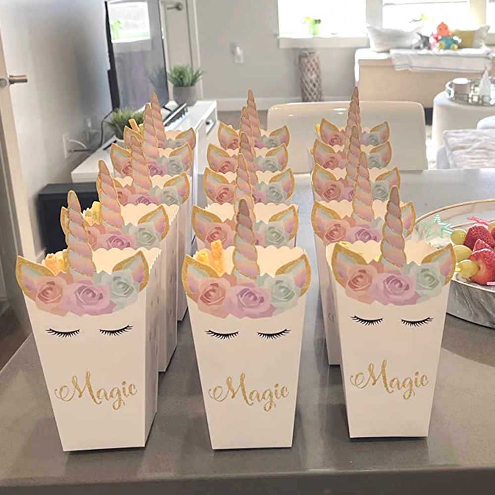 Food Snacks For Baby Shower - Boîte à pop-corn licorne 6/12 pièces,